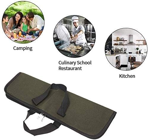 Knife Roll,Heavy Duty Knife Bag,Waxed Canvas knife Case with 4 Slots for Knives & Kitchen Tools,Chef Knife Bag with Handle.Portable Knife Roll Bag for Stroage Home Traveling Camping.Case Knives Pouch