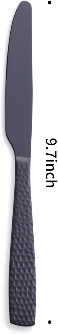 Matte Black Dinner Knife Set of 6, 9.7 inches Stainless Steel Black Table Knife, Satin Finish.