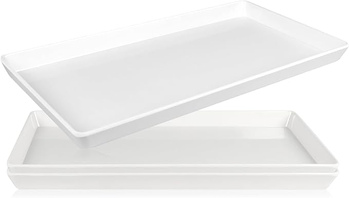 3pcs White Melamine Serving Trays, 11.8x6.2 Inch Reusable Rectangle Appetizer Platters, Plastic Tray for Desserts, Fruit, Cookies, Charcuterie, Snack, Party Food Display - Dishwasher Safe