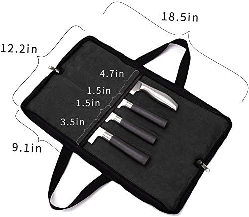 Knife Roll,Heavy Duty Knife Bag,Waxed Canvas knife Case with 4 Slots for Knives & Kitchen Tools,Chef Knife Bag with Handle.Portable Knife Roll Bag for Stroage Home Traveling Camping.Case Knives Pouch