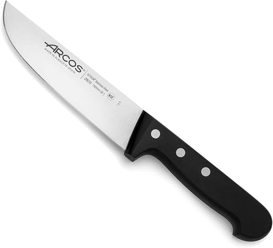 Arcos Butcher Knife 6 Inch Nitrum Stainless Steel. Professional Cooking Knife For Cutting Meat, Fish and Vegetables. Ergonomic Polyoxymethylene Handle. Series Universal. Color Black.