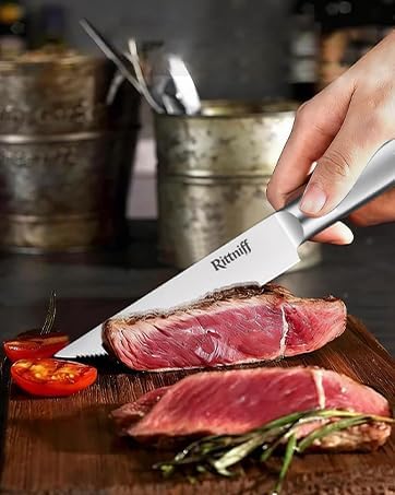 Forged Steak Knives Set of 4, Full-Tang Serrated German Steel, Dishwasher-Safe Luxury Gift Box, Sharp 1.2" Wide Handle Non-Slip, Ultimate Housewarming & Wedding Steak Knife Set