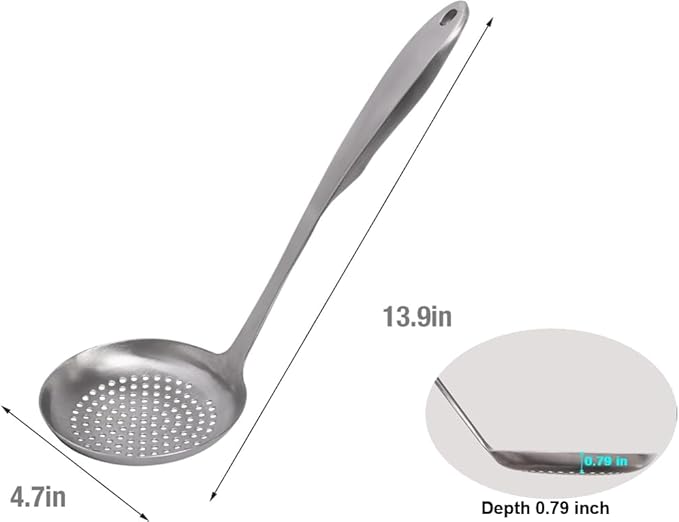 Cooking Skimmer Slotted Spoon, Heavy Duty Mesh Stainless Steel Colander Spoon Ladle Strainer for Cooking n Frying, Balance Pasta Scoop Strainer Spoon