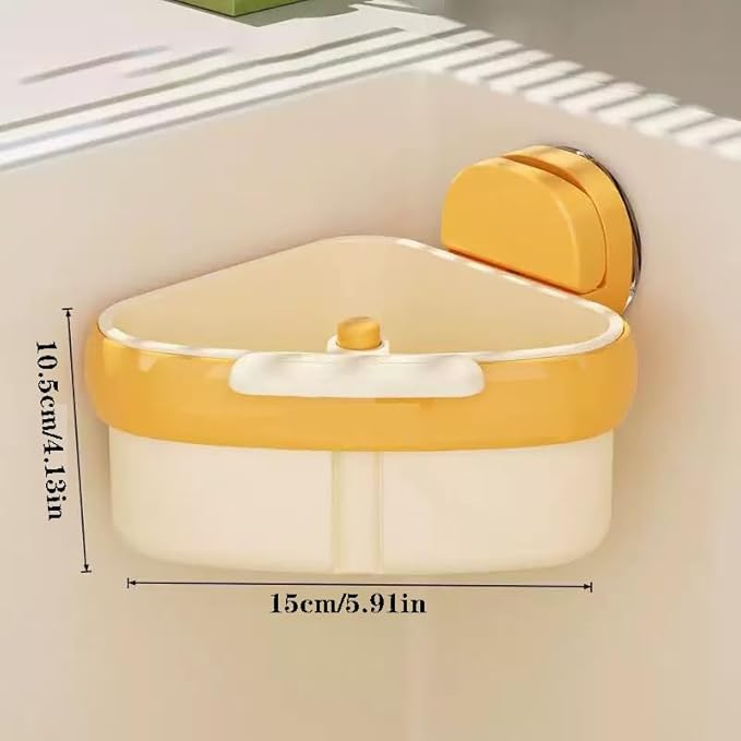 Suction Cup Sink Corner Rack,Sponge Storage Rack,Automatic Dumping Sink Strainer Basket,Suction Cup Basket,Food Drainer,Suitable for Kitchen Sinks, Dining Tables, and Kitchen,Islands,Bathroom (Yellow)