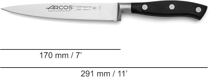 Arcos Forged Riviera Series - Sole/Fish Knife 7" - Nitrum Stainless Steel Blade - Polyoxymethylene (POM) Black Handle - Silver - Professional Cut and Durability