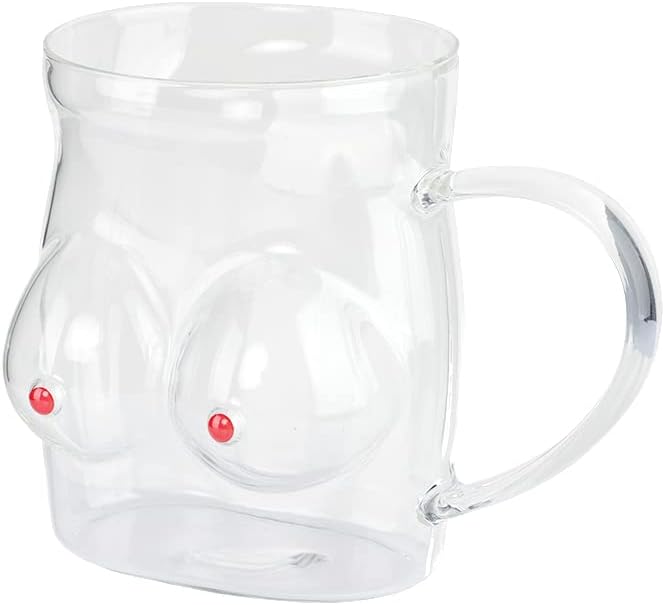 haozaikeji Creative Female Form Glass Cup Funny Boobs Glass Mug Ice Tea Coffee Mug Double Layer Art Drinking Cup Feminist Breast Cancer Survivor Awareness Milk Cup Souvenirs