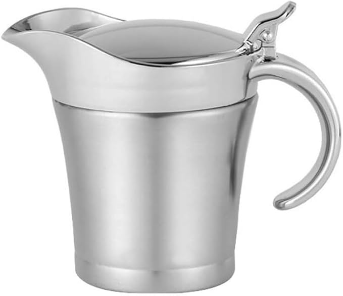 16OZ Gravy Boat Stainless Steel Gravy Boat Sauce Jug, Double Wall Insulated Gravy Jug with Lid