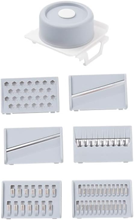 Adjustable Mandoline Food Slicer for Kitchen, Hand Safe Vegetable Shredder with 6 Blades, Vegetable, Potato,Carrot, Onion Stainless Steel Cutter with Anti Slip Pad, Hand Protector (Galaxy Grey, 6