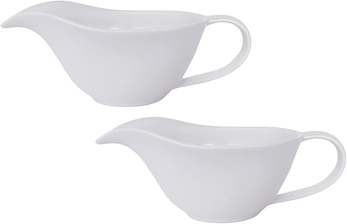 Sizikato Set of 2 Classic Matte Pure White Porcelain Easy Pour Gravy Sauce Boat Creamer Pitcher. 7 Oz