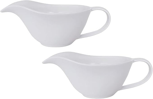 Sizikato Set of 2 Classic Matte Pure White Porcelain Easy Pour Gravy Sauce Boat Creamer Pitcher. 7 Oz