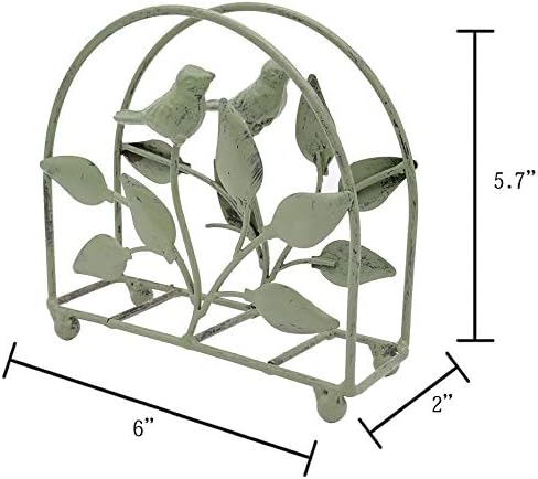 Cast Iron Bird & Tree Classic Napkin Holder/Tabletop Freestanding Tissue Dispenser, Rustic Green