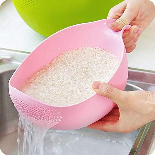 Rice Washing Filter Strainer Basket Colander Sieve Fruit Vegetable Bowl Drainer Cleaning Tools Home Kitchen Kit (S, Pink)