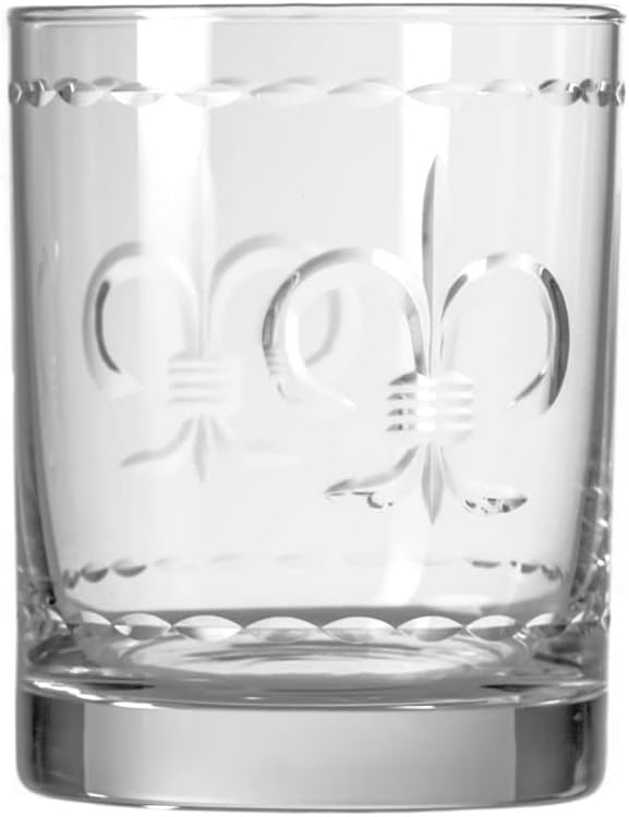 Rolf Glass Fleur De Lis Double Old Fashioned Glass | 13oz Whiskey Glass | Lead-Free and Diamond-Wheel Engraved | Proudly Made in the USA | Set of 2