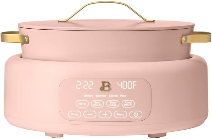 Beautiful 10-in-1 Electric Multi-Cooker, 6-Quart, Digital Display, Non-Stick Pot, One-Touch Control, 10 Cooking Functions (Rose)