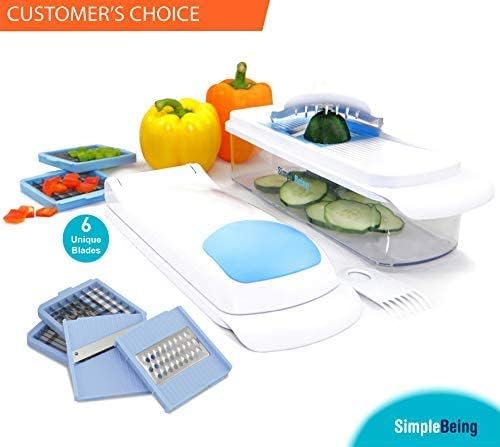Simple Being Vegetable Chopper Slicer Dicer Cutter Grater, 6 Interchangeable Stainless Steel Blades Mandoline Julienne, Heavy Duty Multifunctional Kitchen Food Chopper