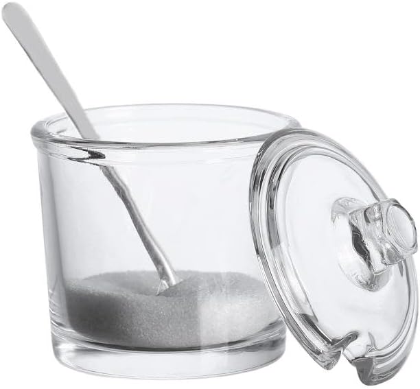 123Arts Glass Sugar Bowl Spice Jar with Lid and Stainless Steel Spoon Spoon