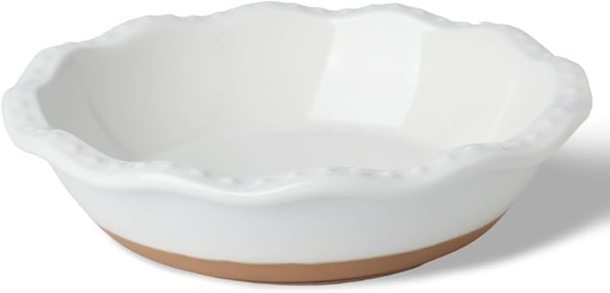 GDCZ Mini Pie Pan Set of 4, Ceramic Individual Stackable Pie Tins，Non-Stick Baking Bread Pan, Microwave and Dishwasher Safe, 5.8 Inch 8OZ, White/Brown