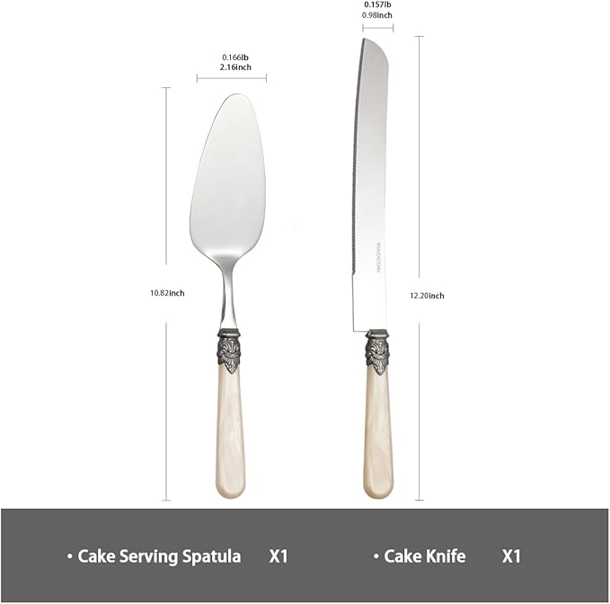 XIAOCORI 2-piece Cake Knife and Serve Set, Fancy Hand Craft Italian Design, Vintage Pie Knife Server Set with Handle, Cake Cutter Set (Champagne)