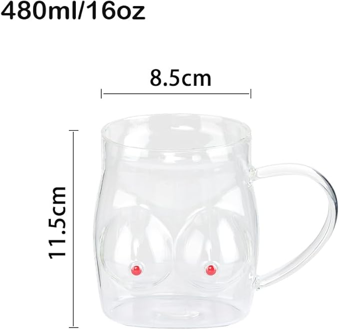 haozaikeji Creative Female Form Glass Cup Funny Boobs Glass Mug Ice Tea Coffee Mug Double Layer Art Drinking Cup Feminist Breast Cancer Survivor Awareness Milk Cup Souvenirs