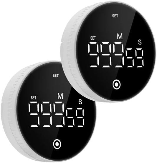 Digital Kitchen Timer with Magnet,Large LED Display Visual Timer with Countdown Countup for Adult & Children，Battery Supply for Classroom Home Gym Office (2 * White)