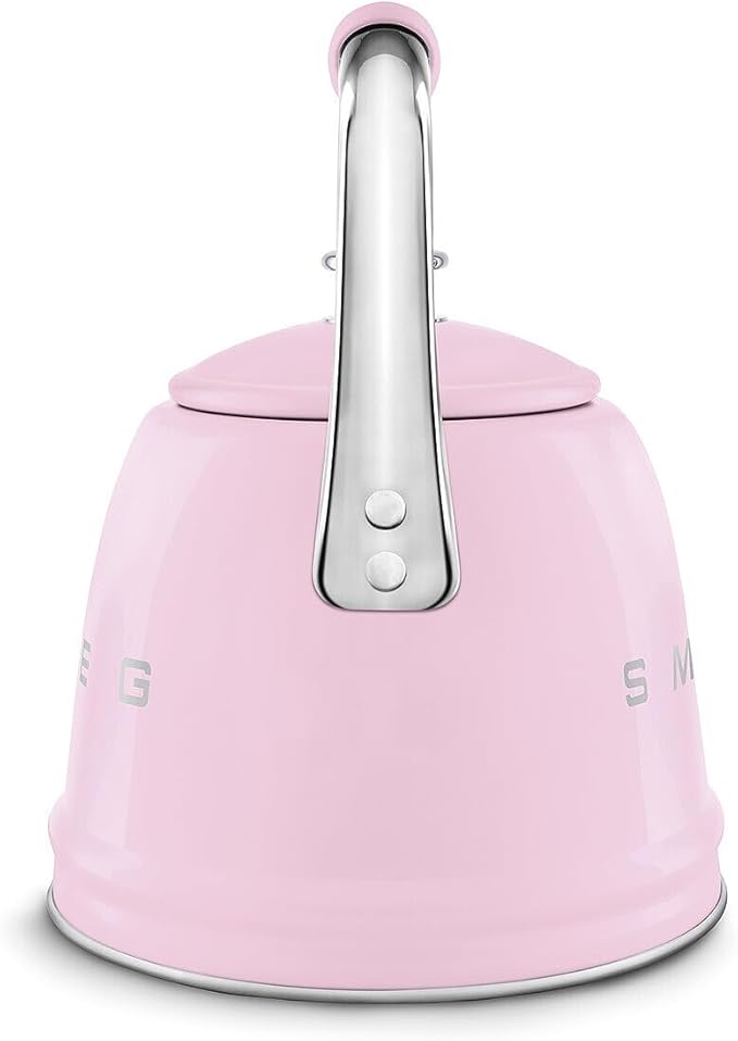 SMEG Stovetop Whistling Kettle – 50s Retro Style, 2.3 Liter (10 Cup / 2.4 Quart) Stainless Steel Tea Kettle with Iconic Design & Whistle – Premium Kitchen Statement Piece (Pink)