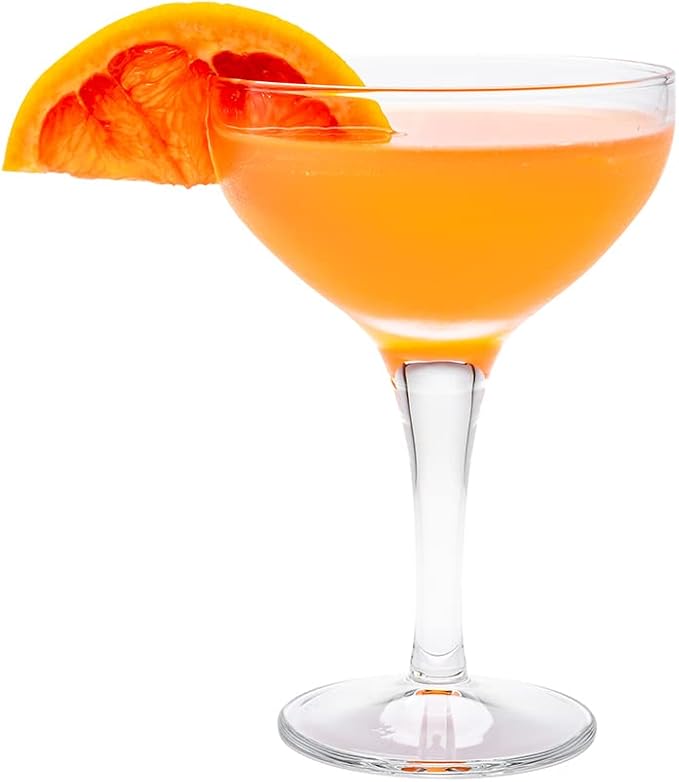 Restaurantware Cascata 7 Ounce Cocktail Coupes Set Of 12 Tempered Coupe Glasses - Wide Bowl Chip-Resistant Fine-Blown Glass Retro Champagne Glasses Dishwasher-Safe For Champagne Or Cocktails