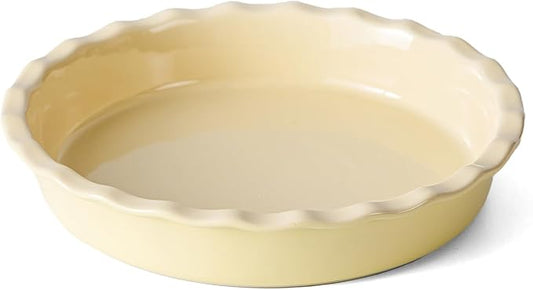 Avcylltty Ceramic Pie Pan for Baking 10 inch, Pie dish for Quiche, Apple Pie, Pot Pies, Deep dish pie plate with ruffled edges, Non-stick Cake Pan, Microwave,Dishwasher,and Oven Safe, Butter Yellow