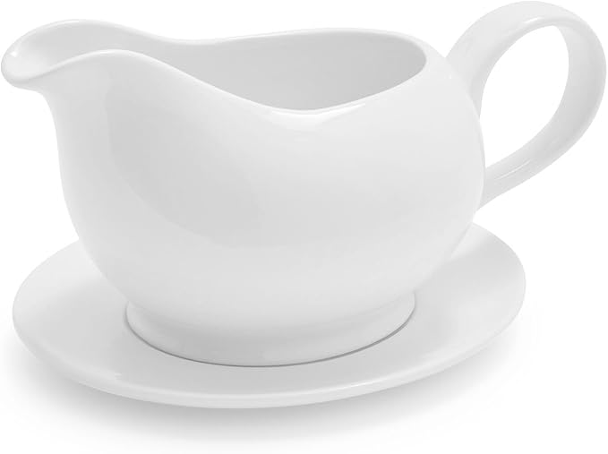 Sur La Table Porcelain Gravy Boat with Saucer, White
