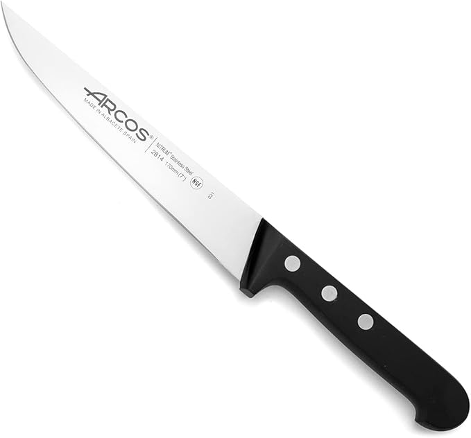 Arcos Kitchen Block Knife Set 6 pieces (5 Knives + 1 Scissors). Stainless Steel - Polyoxymethilene (POM) Handles. Pine Wood Block