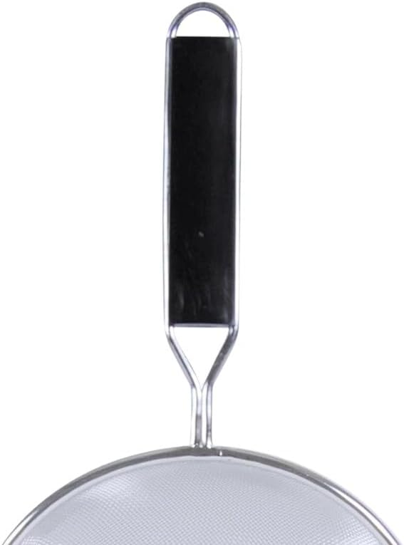 TrueCraftware- 8-Inch Single Medium Mesh Strainer Stainless Steel 6-1/2" Handle Length Black Plastic Handle- Kitchen Utensil Food Strainer Skimmer Spoon Cooking Sieve Sifters Pasta Fruits Vegetable