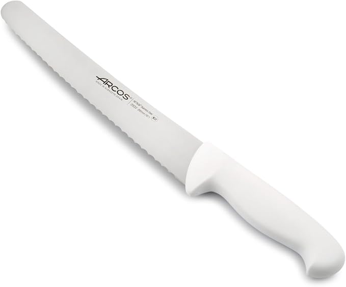 Arcos Pastry Knife/Cake Knife 10 Inches Nitrum Stainless Steel and 250 mm blade.Cut, section, and slice bases for cakes. Ergonomic Polypropylene. Handle Series 2900. Color White