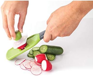 Joie Stainless Steel Blade Mini Mandoline Slicer with Protective Slide Guide (Green)