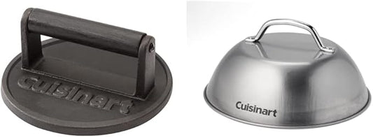 Cuisinart Burger Press Bundle - Cast Iron Smashed Burger Press & Melting Dome, 9" (Stainless Steel)