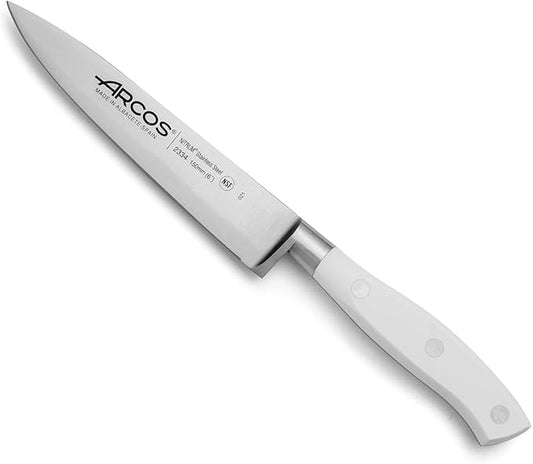 Arcos Forged Chef Knife 6 Inch Stainless Steel. Multi-Use Professional Cooking Knife with Ergonomic Polyoxymethylene Handle and 150mm Blade. Series Riviera Blanc. Color White