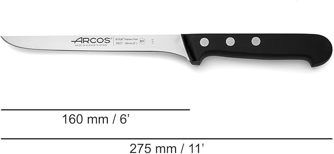 Arcos Fillet Knife 6 Inch Nitrum Stainless Steel. Ergonomic Polypropylene Handle and 160 mm Blade.Sharp Steak Knife to Fillet Meat and Fish. Series Universal. Color Black