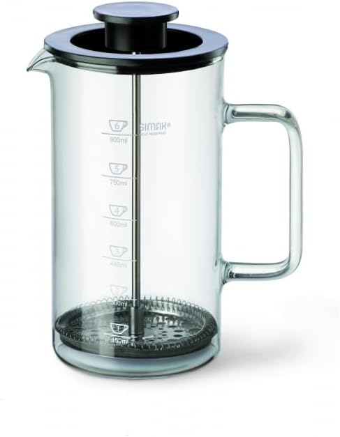 SIMAX French Press Coffee Maker, 1 Liter Coffee Press, Dishwasher Safe Glass Coffee Maker with Filter, Hot and Cold Safe Borosilicate Glass, Easy To Clean
