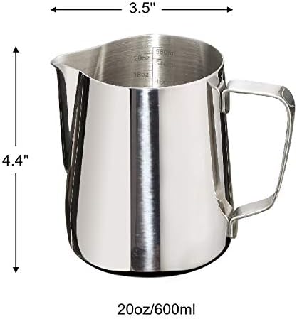 Milk Frothing Pitcher 20oz Stainless Steel Cup Perfect for Latte Art Steam Pitchers,Stainless Steel Milk FrotherPitcher Cup Steaming Pitcher 600ml With Measurement Scale