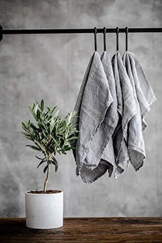 Marc Oliver Blue Grey Pure Linen Cloth Table Napkins Pack of 4. Handmade 20"x 20" in 100% French Flax Linen. Fully Hemmed with Mitered Corners in Matching Thread. Soft Washed, Washable, Reusable.