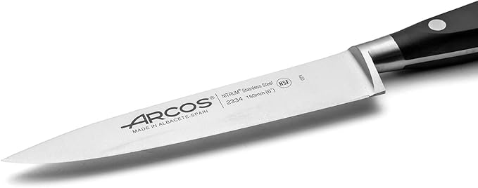 Arcos Forged Chef Knife 6 Inch Stainless Steel. Multi-use Professional Cooking Knife for Cutting Meat and Vegetables. Ergonomic Polyoxymethylene Handle and 150mm Blade. Series Riviera. Color Black