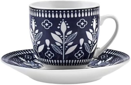 KARACA Peyker Turkish Coffee Cup Set for 6 People - 12 Piece Cups with Saucers - Small Bone China Espresso Set - Ideal for Serving Greek, Arabic Coffee (2.8 fl oz)