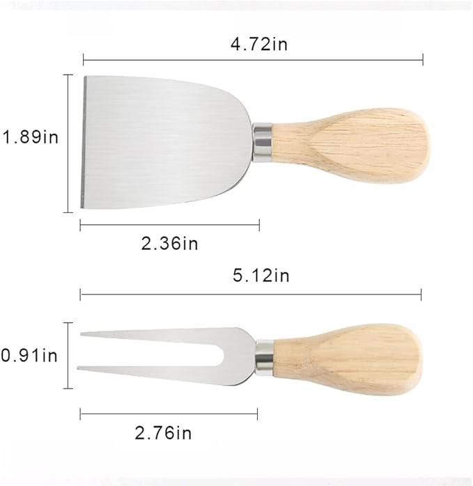 Charcuterie Accessories, 4 PCS Cheese Knives Set with Wood Handle, Stainless Steel Cheese Slicer/Cheese Cutter (Cheese Knife, Shaver, Fork and Spreader) for Charcuterie Board Accessories