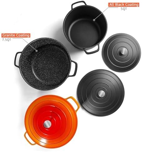 INSETFY Large Dutch Oven Pot with Lid-7.5QT Cast Aluminum Oven Pot with Two Handles Lightweight for Bread Baking Braising and Roasting(Black)