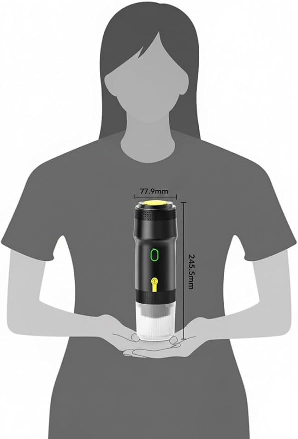 Chefnificent Portable Espresso Maker – 20 Bar Pressure Mini Coffee Machine, Battery Operated, Compatible with Ground Coffee and Select Pods, Includes Car Charger, for Hot & Iced Coffee (Black)