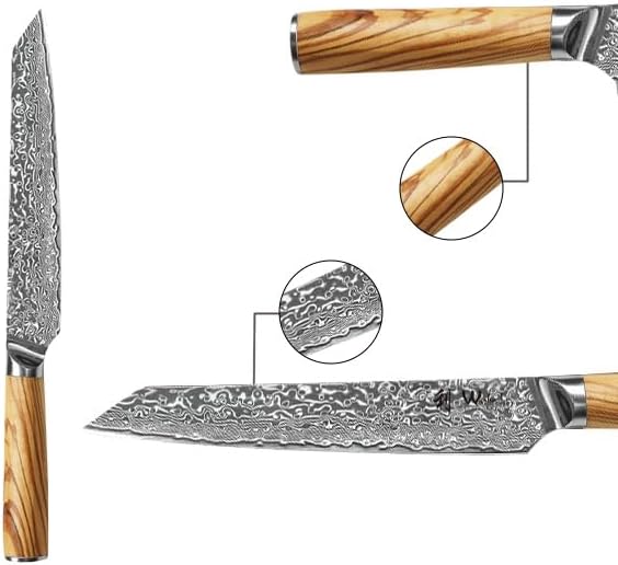 Wakoli Oribu Damascus Meat Knife – 8-Inch Full Tang Kitchen Knife | 67-Layer Professional Damascus Steel with AUS-10 Core | Olive Wood Handle for Enhanced Grip | Sharp & Long Lasting