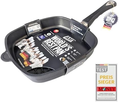 AMT Gastroguss The World´S [.] Square Frying pan with BBQ Rhombus Grill Base for induction, 28 x 28 cm, Height 5 cm, die-cast Aluminium, Lotan® Non-Stick Coating, AMZN-I-E285BBQ-US