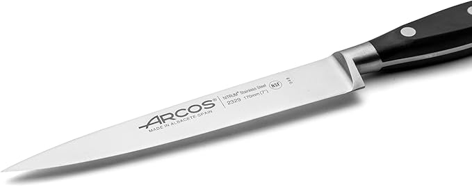 Arcos Forged Riviera Series - Sole/Fish Knife 7" - Nitrum Stainless Steel Blade - Polyoxymethylene (POM) Black Handle - Silver - Professional Cut and Durability