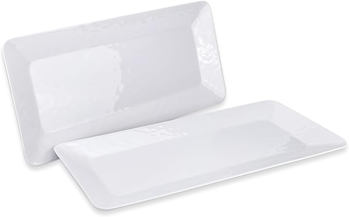 Yalin Rectangle Large Serving Platter, 17 Inch Melamine Serving Tray, Great for Restaurant, Steak, Salad and Everyday, Set of 2 White Dinner Plates (Rectangle)