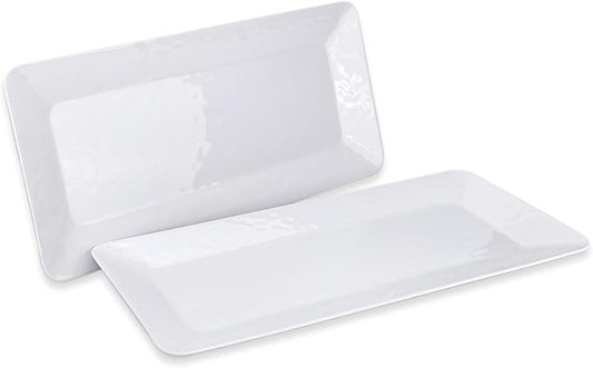 Yalin Rectangle Large Serving Platter, 17 Inch Melamine Serving Tray, Great for Restaurant, Steak, Salad and Everyday, Set of 2 White Dinner Plates (Rectangle)