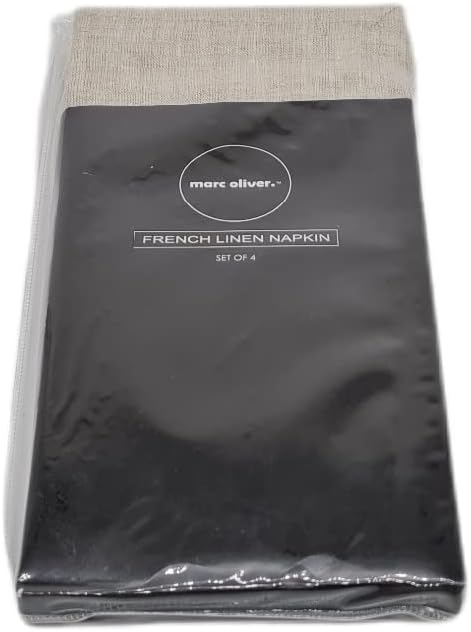 Marc Oliver Linen Cloth Napkins Natural, 20" x 20" Handsewn Hem. Stonewashed, Unbleached, Undyed. Washable, Reusable, Eco-Friendly Pure Flax Linen Napkin Set of 4 for Farmhouse, Dinner Table, Kitchen