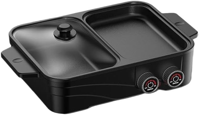 Hot Pot with Grill, 1500W Adjustable 2-in-1 Multifunctional Electric Oven, Suitable for 2-3 People, smokeless Barbecue hotpot, can be Fried or Fried (Pink)